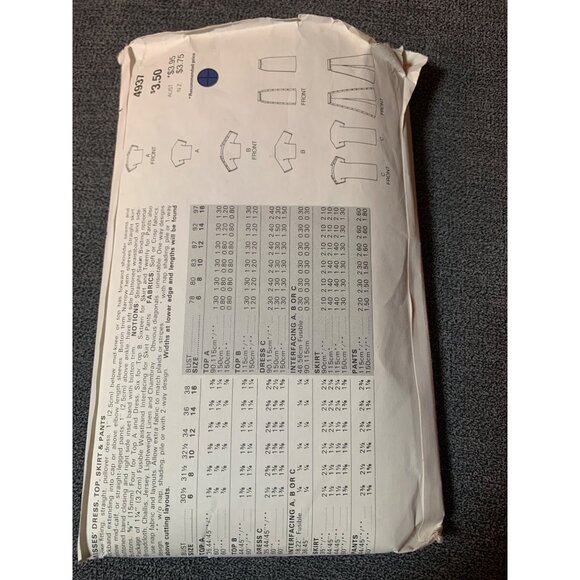 Butterick 4931 Vintage Sewing Pattern Size 12-14-16 Dress Shirt 1980s - Picture 2 of 2